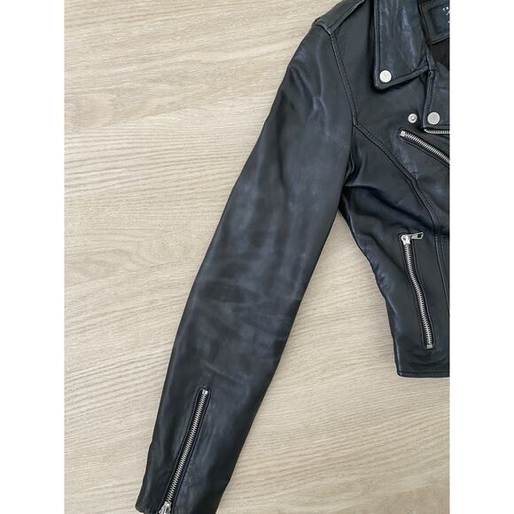 ZARA Trafaluc Authentic Leather Black Moto Biker Jacket S Retro Classic Cropped - Picture 12 of 16